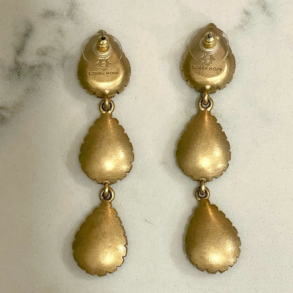 Loren Hope Triple Teardrop Onyx Faceted Crystal Earrings Signed Vintage - Picture 2 of 3